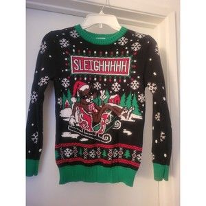 Well Worn Holiday Sweater Sleighhh Hipster Santa Cat Ugly Holiday Sweater Boys M